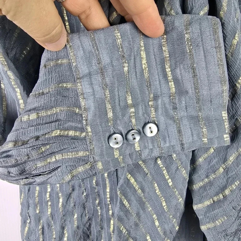 Chico's Black Label Silk Blend Metallic Blouse Blueish Grey Color Chico's Size 0 - Picture 8 of 13